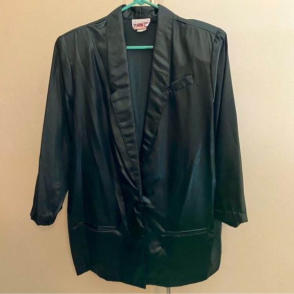 Turn On vintage back shiny sateen blazer size large - Picture 2 of 11